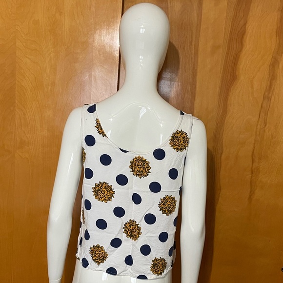 Vintage 80s Sudden Impact Polka Dot Tank White Blue Gold - Picture 3 of 7